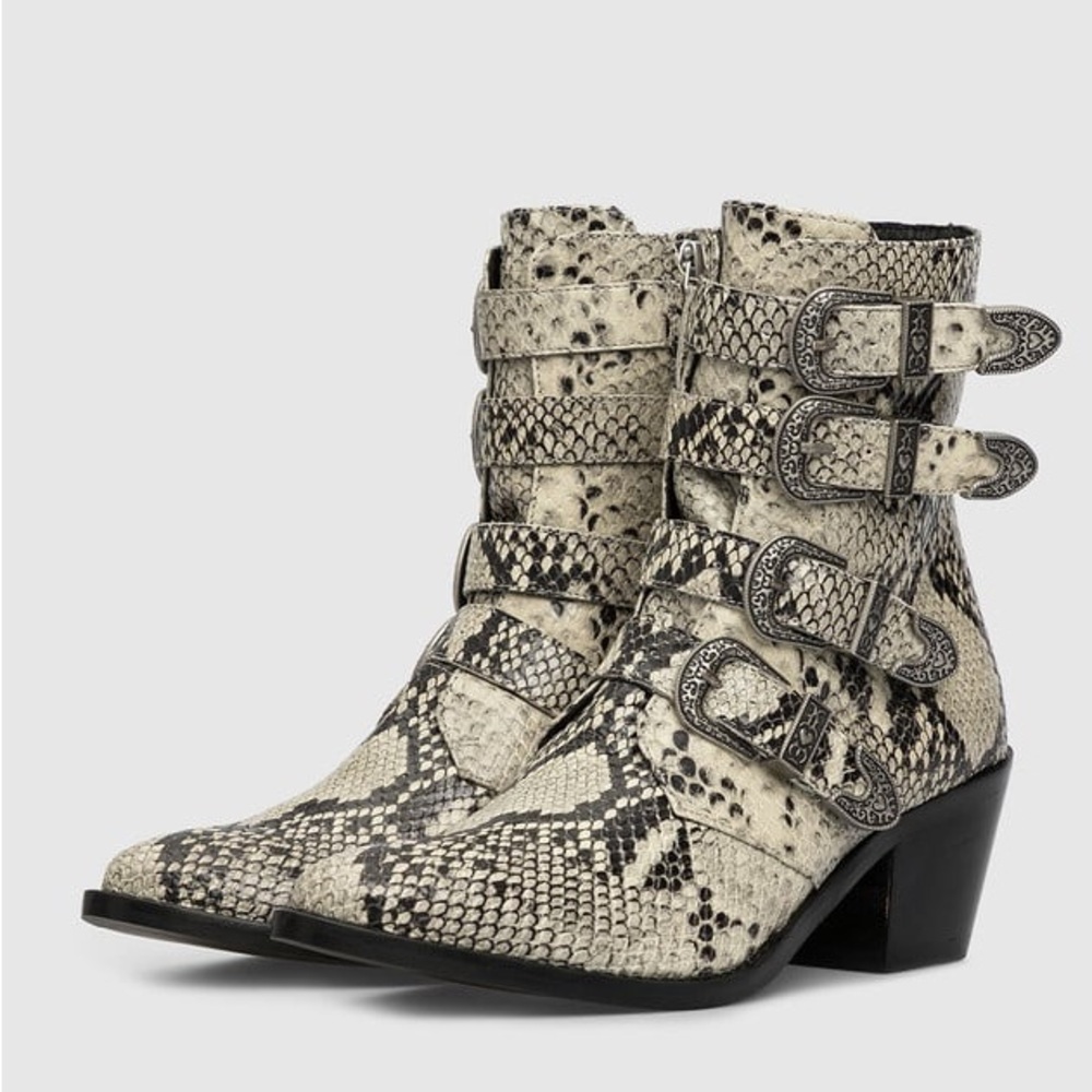 Twinset Milano Python Print Leather Heeled Ankle Boots Size EU 36 / US 6 - Picture 3 of 16